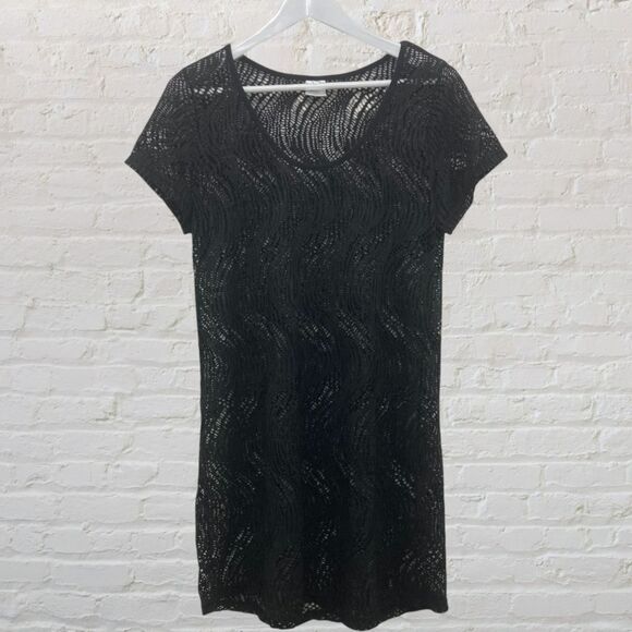 Alexa & Stella Black Crochet Mesh Dress L Swim Cover Up Beach NWT - Picture 2 of 11